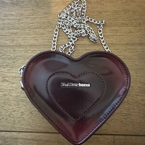Dr. Martens Vegan Leather Mini Heart-Shaped Burgundy Crossbody Bag w/Extra Strap